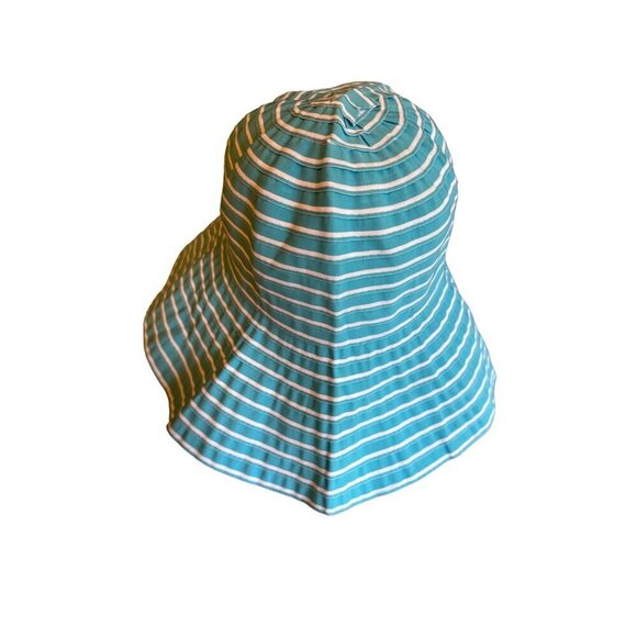Turquoise & White Striped Polyester Sun Hat One Size Fits Most - Picture 2 of 5